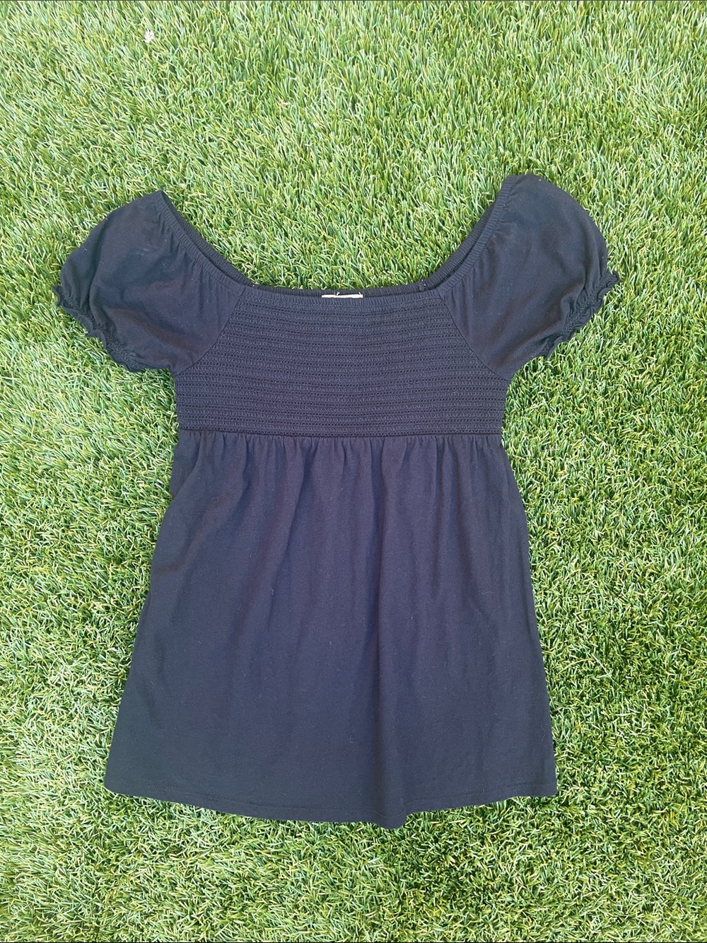 So Wear It Declare It Black Smocked Empire Short-Sleeve Tunic